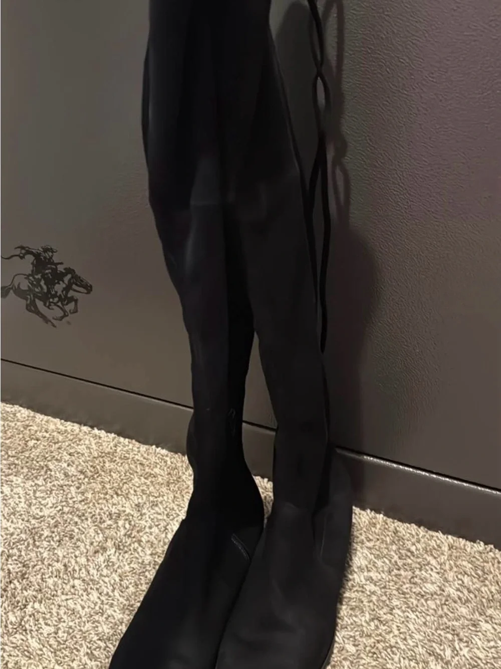 Black Over-The-Knee Women's Boots - Classic Suede Look